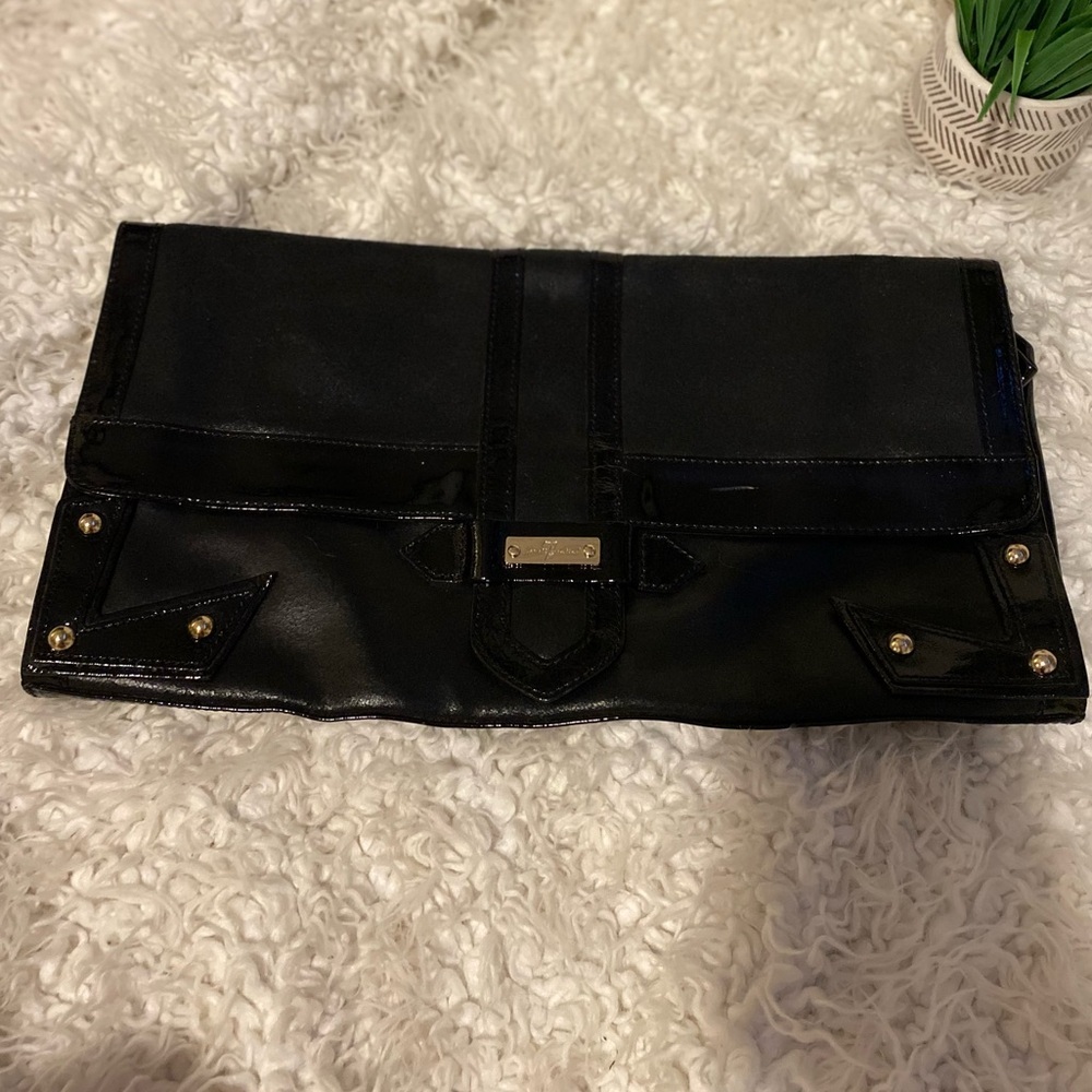 50%offw❤️ Seven For All Mankind Distress Leather Big Clutch Black EUC